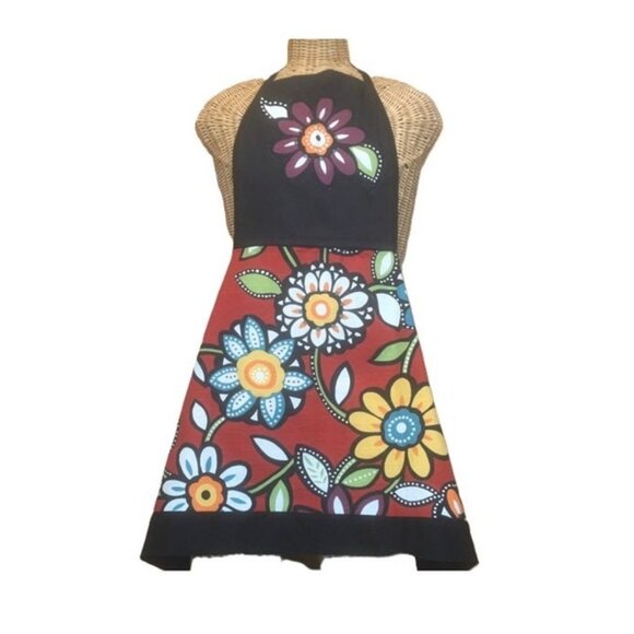 Adjustable Bib Apron Heavy Retro Flower Print for Work Kitchn Crafting Gardening - Picture 1 of 3